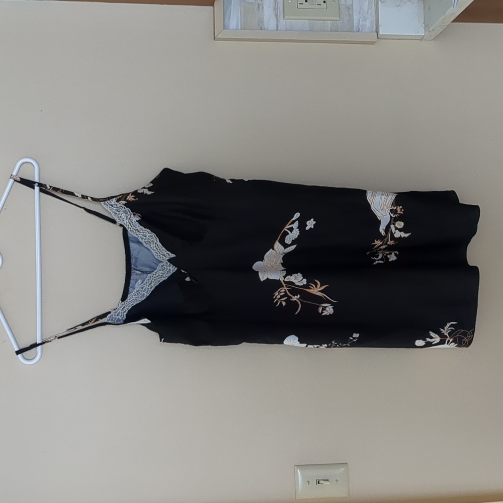 2XL Shein Curve Black Nightie Style Bird Floral Lace Trim